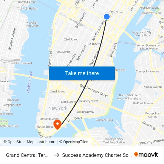 Grand Central Terminal to Success Academy Charter Schools map