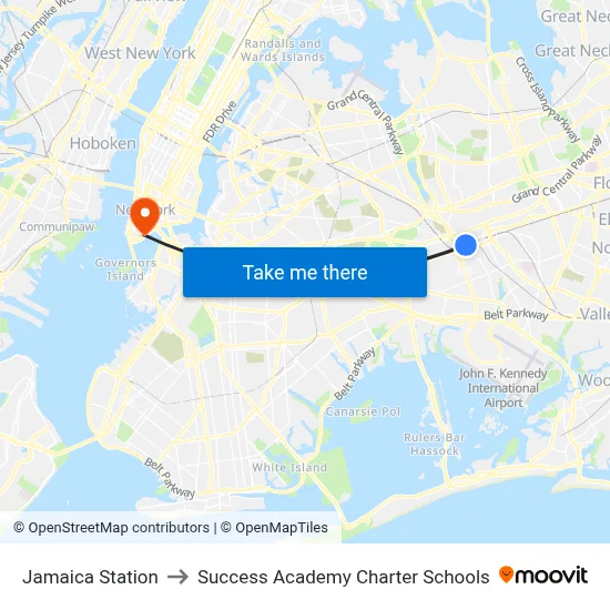 Jamaica Station to Success Academy Charter Schools map
