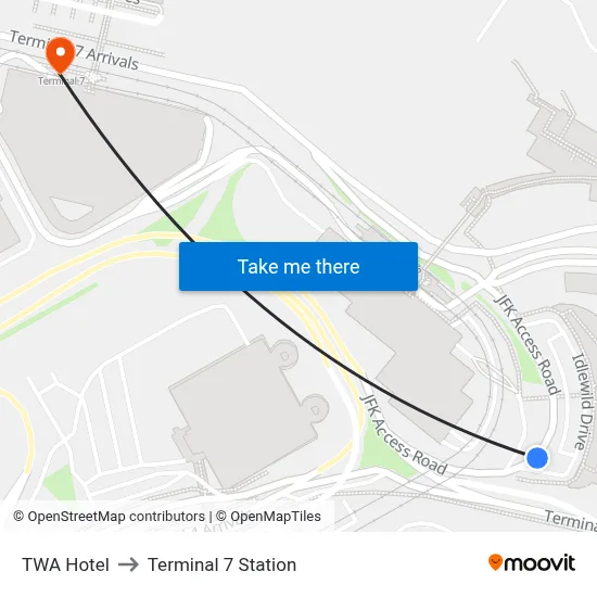 TWA Hotel to Terminal 7 Station map