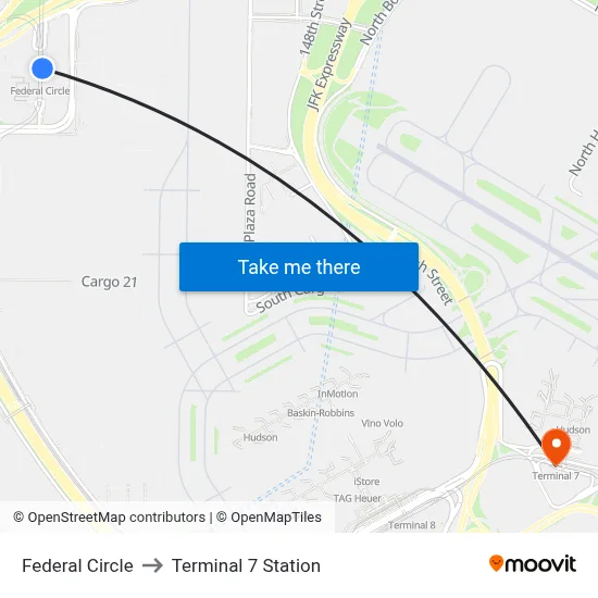 Federal Circle to Terminal 7 Station map
