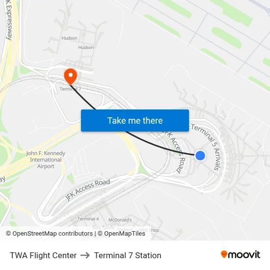 TWA Flight Center to Terminal 7 Station map