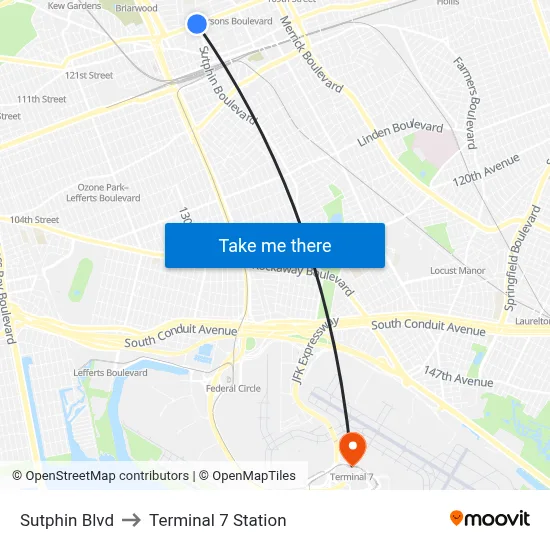 Sutphin Blvd, Jamaica, NY 11435 to Terminal 7 Station map