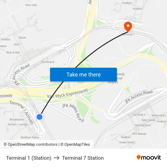 Terminal 1 (Station) to Terminal 7 Station map