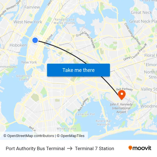 Port Authority Bus Terminal to Terminal 7 Station map