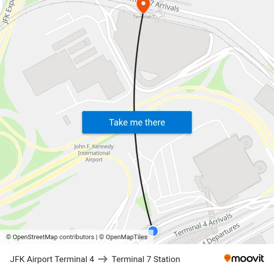 JFK Airport Terminal 4 to Terminal 7 Station map