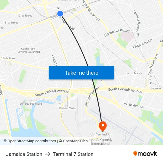 Jamaica Station to Terminal 7 Station map