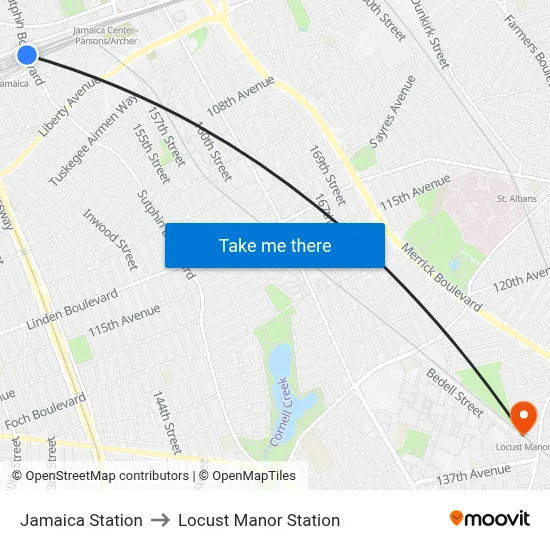 Jamaica Station to Locust Manor Station map