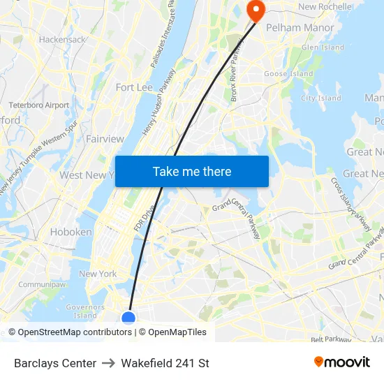 Barclays Center to Wakefield 241 St map
