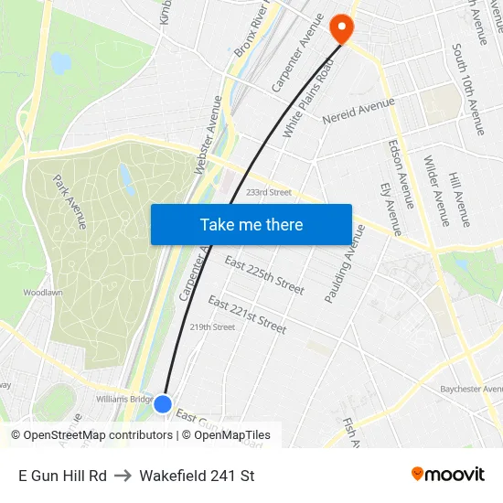 E Gun Hill Rd to Wakefield 241 St map