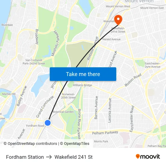 Fordham Station to Wakefield 241 St map