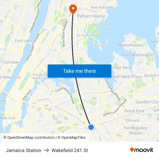 Jamaica Station to Wakefield 241 St map