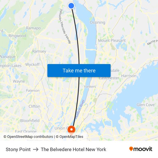 Stony Point to The Belvedere Hotel New York map