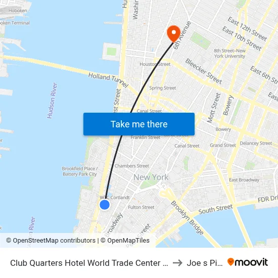 Club Quarters Hotel World Trade Center New York to Joe s Pizza map