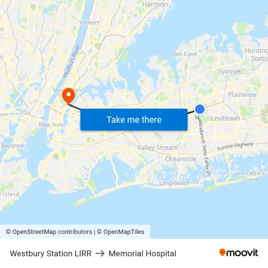 Westbury Station LIRR to Memorial Hospital map