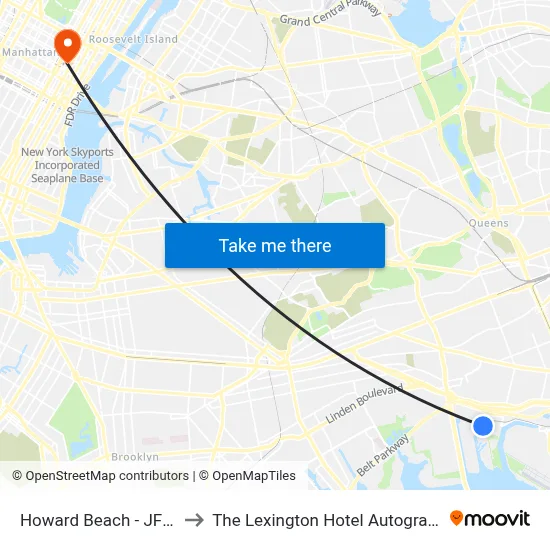 Howard Beach - JFK Airport Station to The Lexington Hotel Autograph Collection New York map