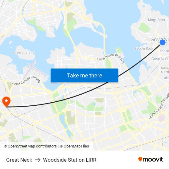 Great Neck to Woodside Station LIRR map