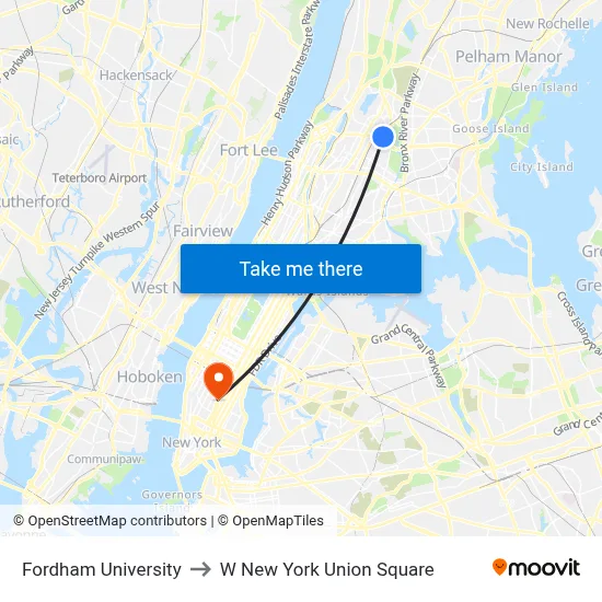 Fordham University to W New York Union Square map