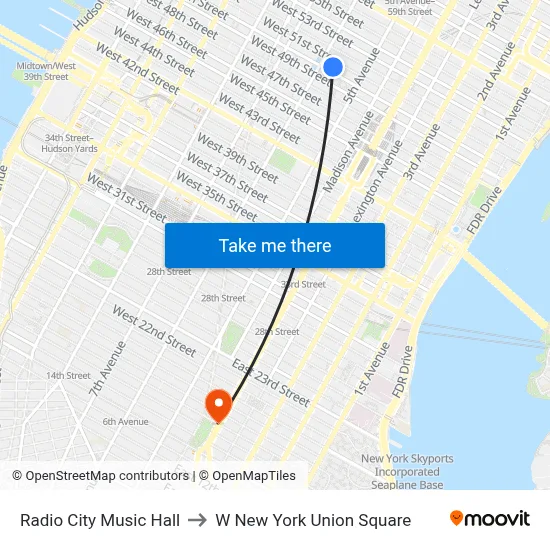 Radio City Music Hall to W New York Union Square map