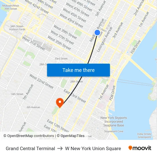 Grand Central Terminal to W New York Union Square map