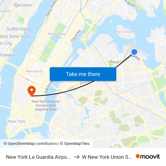 New York La Guardia Airport LGA to W New York Union Square map