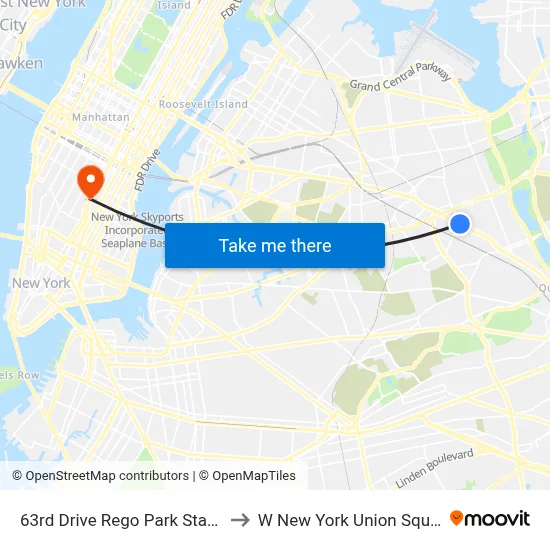 63rd Drive Rego Park Station to W New York Union Square map