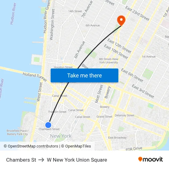 Chambers St to W New York Union Square map