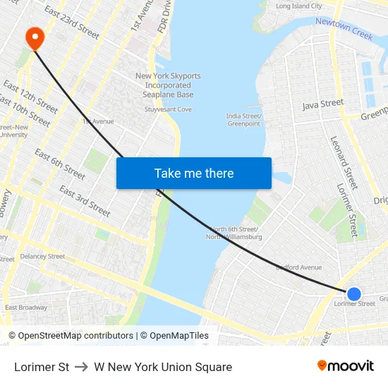 Lorimer St to W New York Union Square map