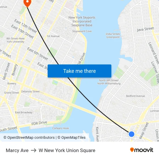 Marcy Ave to W New York Union Square map