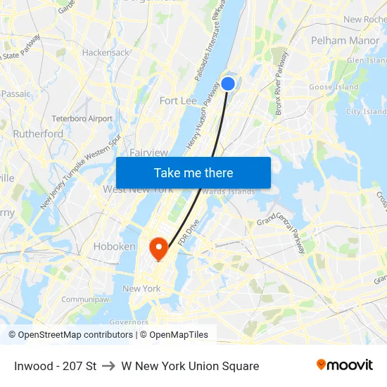 Inwood - 207 St to W New York Union Square map