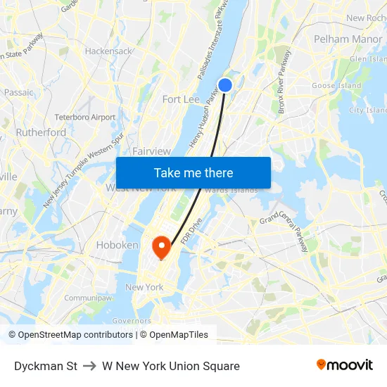 Dyckman St to W New York Union Square map