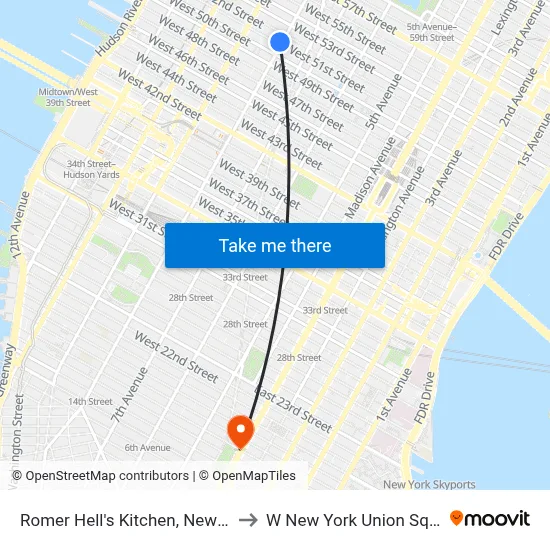 Romer Hell's Kitchen, New York to W New York Union Square map
