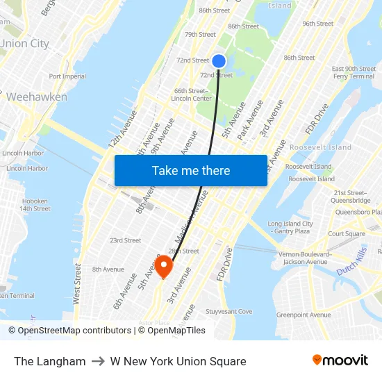 The Langham to W New York Union Square map