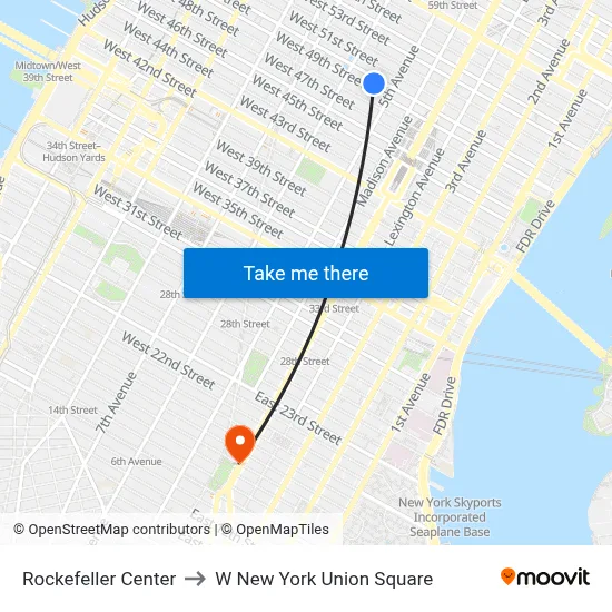 Rockefeller Center to W New York Union Square map