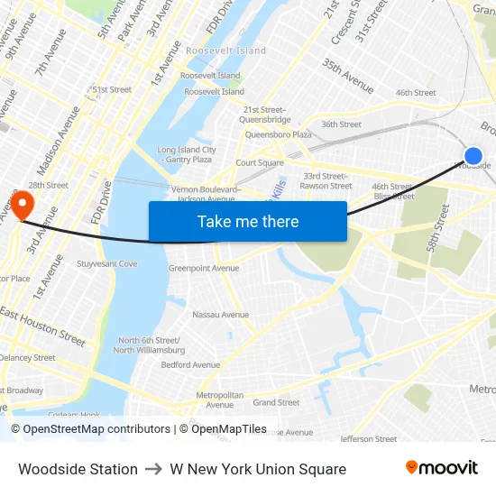 Woodside Station to W New York Union Square map