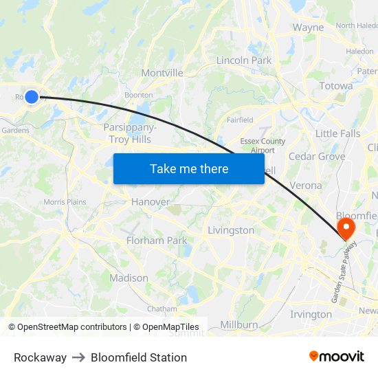 Rockaway to Bloomfield Station map