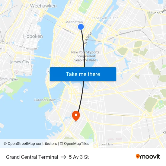 Grand Central Terminal to 5 Av 3 St map