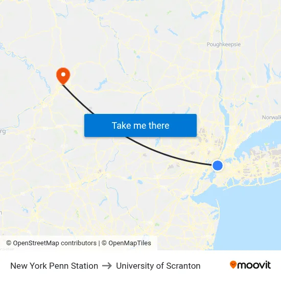 New York Penn Station to University of Scranton map