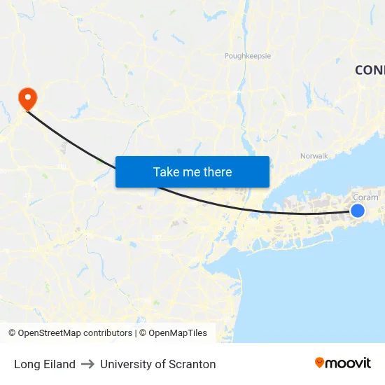 Long Eiland to University of Scranton map