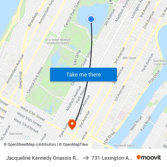 Jacqueline Kennedy Onassis Reservoir to 731 Lexington Avenue map