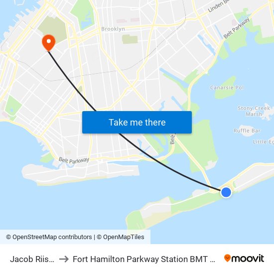 Jacob Riis Park to Fort Hamilton Parkway Station BMT West End Line map