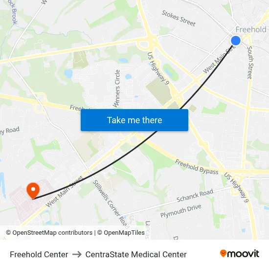 Freehold Center to CentraState Medical Center map