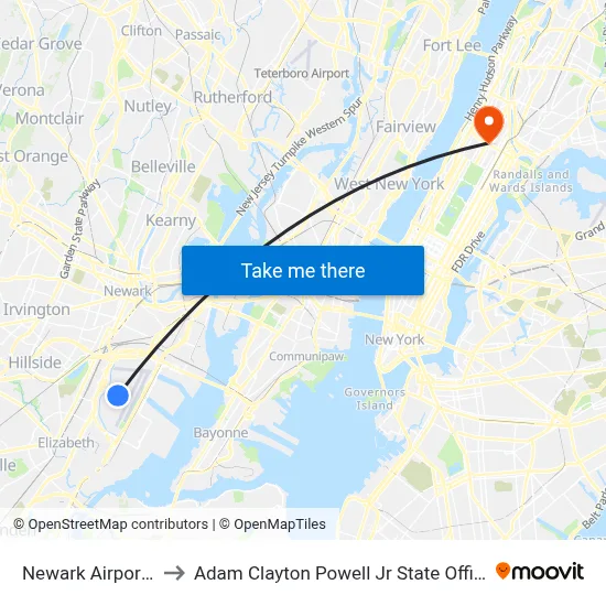 Newark Airport EWR to Adam Clayton Powell Jr State Office Building map