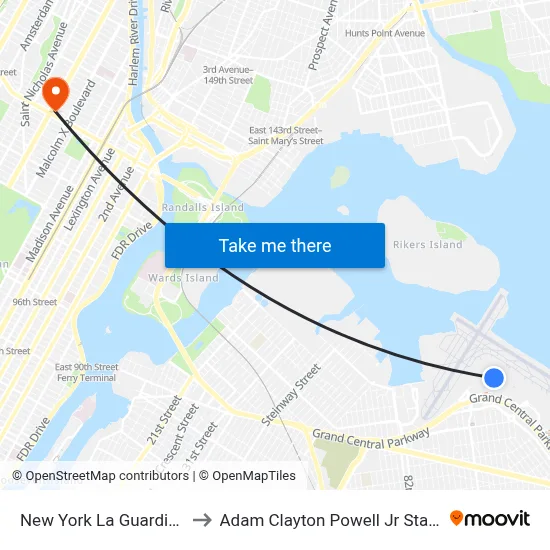 New York La Guardia Airport LGA to Adam Clayton Powell Jr State Office Building map