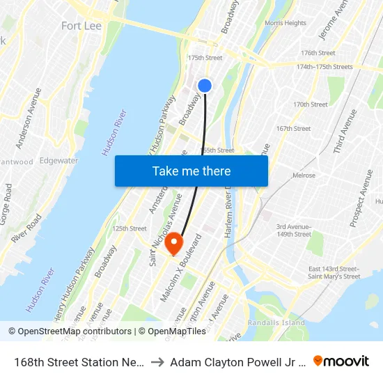 168th Street Station New York City Subway to Adam Clayton Powell Jr State Office Building map
