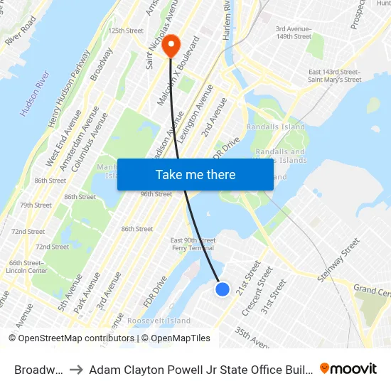 Broadway to Adam Clayton Powell Jr State Office Building map