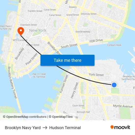 Brooklyn Navy Yard to Hudson Terminal map