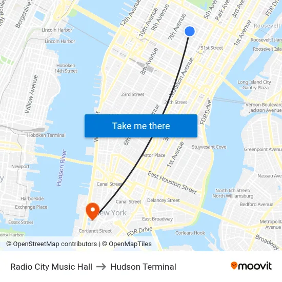 Radio City Music Hall to Hudson Terminal map