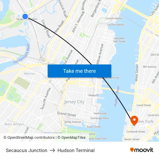Secaucus Junction to Hudson Terminal map