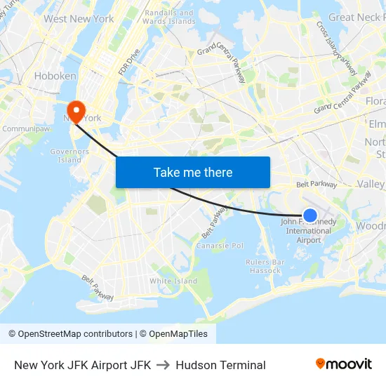New York JFK Airport JFK to Hudson Terminal map