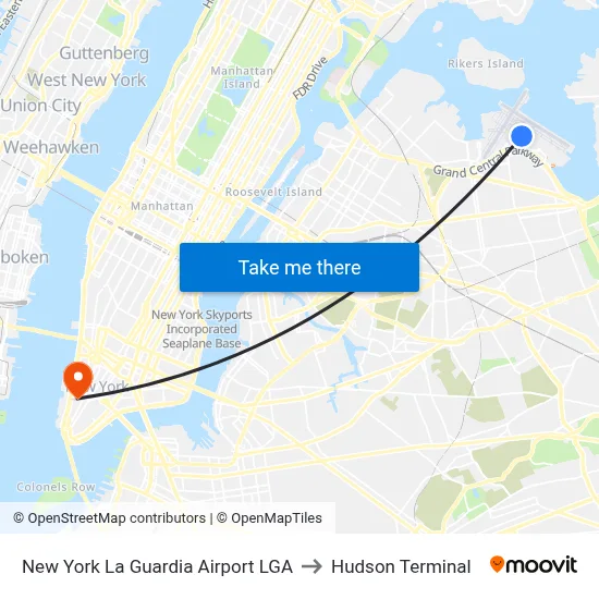 New York La Guardia Airport LGA to Hudson Terminal map